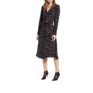 Halogen long sleeve polka dot wrap dress size small